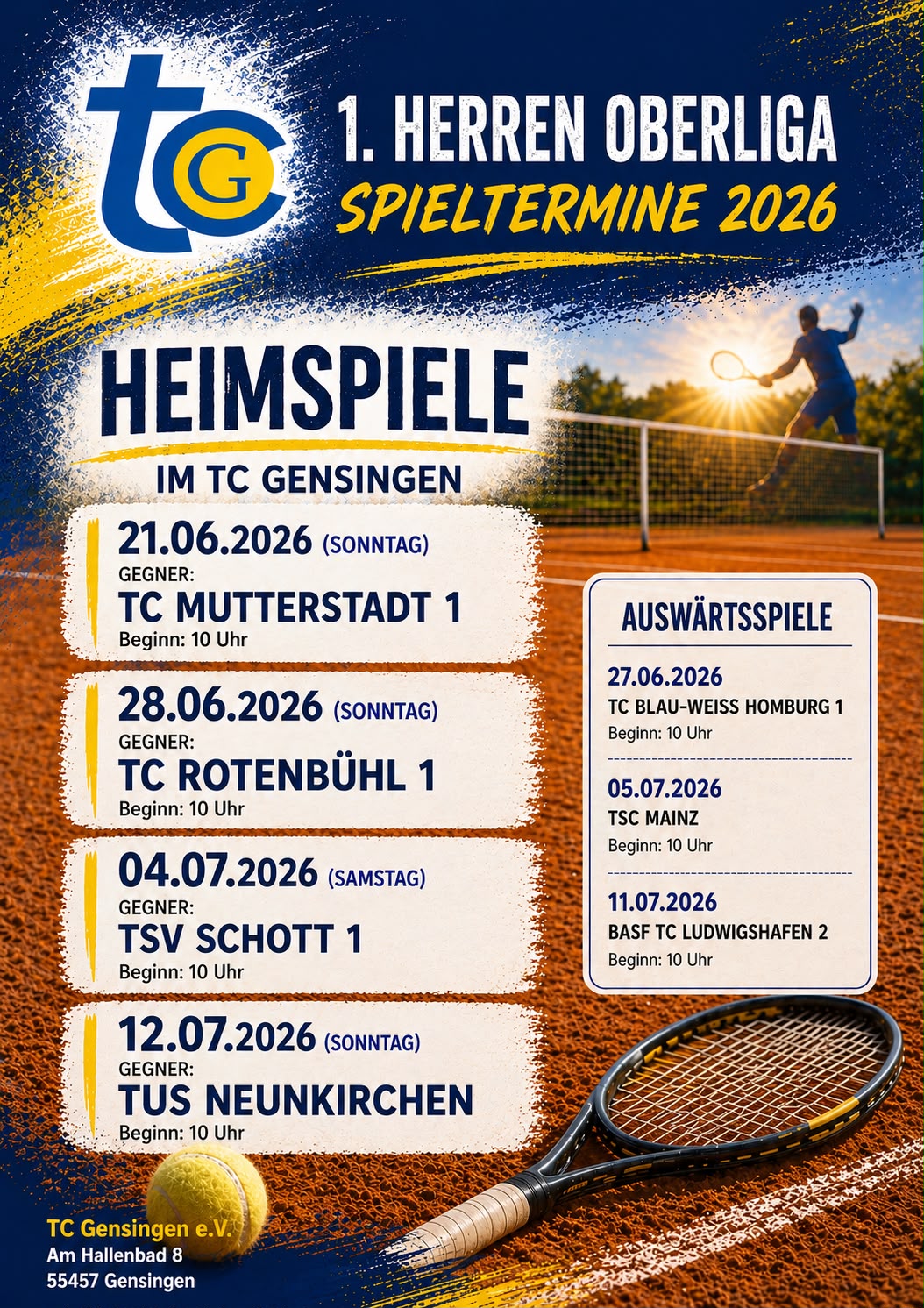 Spieltermine 1. Herren Oberliga 2026